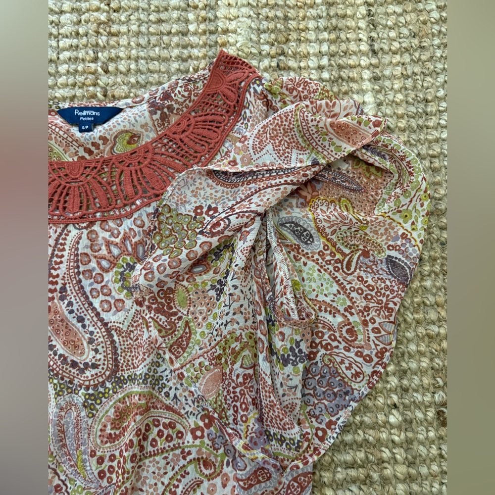 Reitmans Paisley Blouse with Terracotta Crochet Detail - Picture 7 of 7